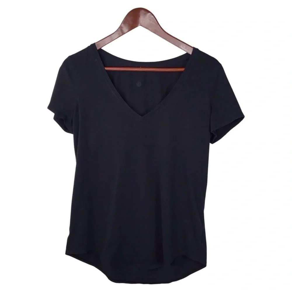 Lululemon Black V Neck Short Sleeve T-Shirt.